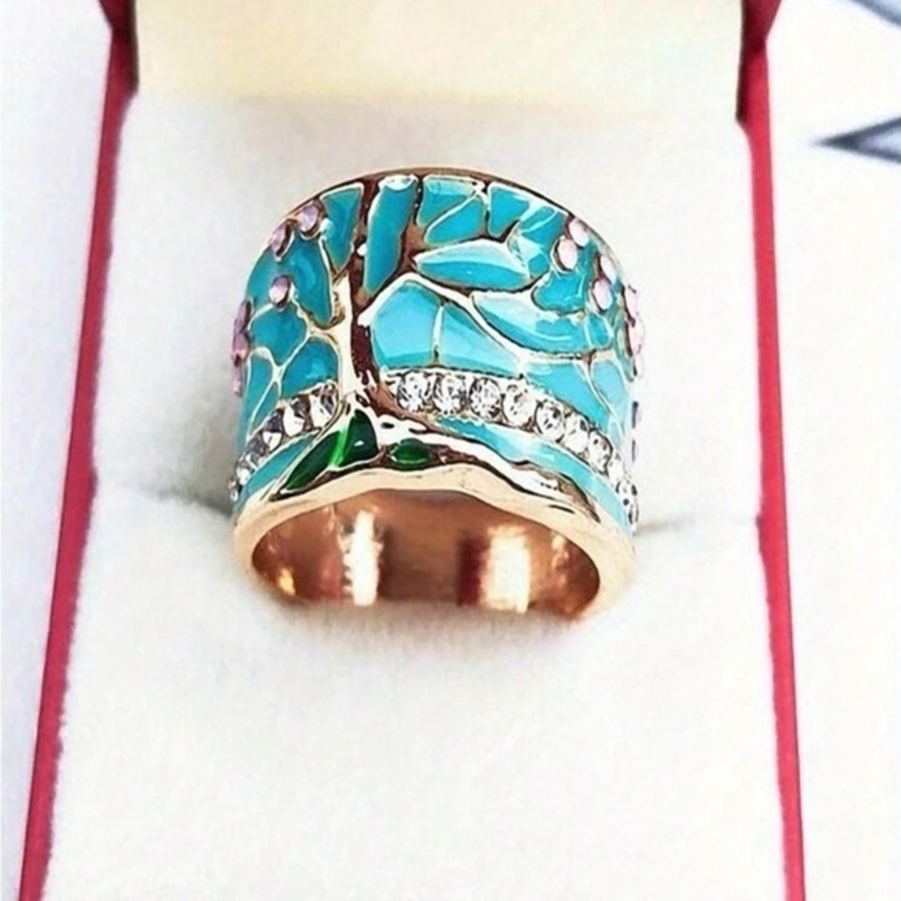 ✨NEW Elegant Turquoise and Gold Tree Design Ring